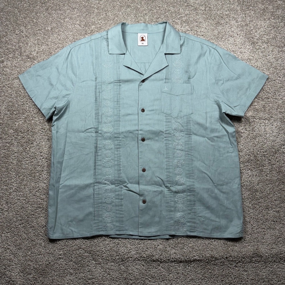 Dandy Del Mar Brisa Linen Shirt Abalone Blue Guayabera Mens XL Short Sleeve